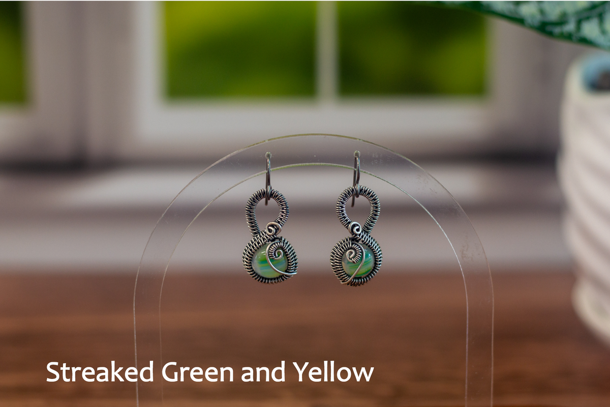 Green and Yellow Beads, Silver Accents Bracelet, Hook Wire Earrings