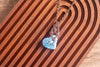 Blue Floral Fused Glass Heart Pendant with Copper Wire Wrapping