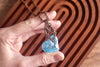 Blue Floral Fused Glass Heart Pendant with Copper Wire Wrapping