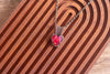 Iridescent Red Fused Glass Heart Pendant with Copper Wire Wrapping