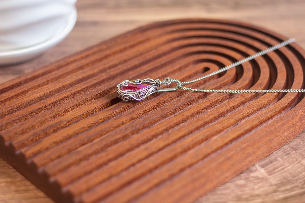 Sterling Silver Teardrop Pendant with Dichroic Red and White Fused Gla ...