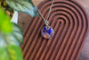 Blue and Orange Fused Glass Statement Pendant with Sterling Silver Wire Wrapping