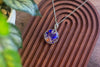 Blue and Orange Fused Glass Statement Pendant with Sterling Silver Wire Wrapping