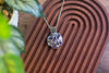 Crisscross Sterling Silver Pendant with Blue, Grey, and White Fused Glass Cabochon