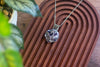 Crisscross Sterling Silver Pendant with Blue, Grey, and White Fused Glass Cabochon