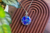 Blues and Grey Fused Glass Statement Pendant with Sterling Silver Wire Wrapping