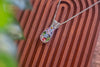 Floral Fused Glass Teardrop Pendant with Sterling Silver Wire Wrapping