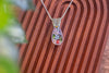 Floral Fused Glass Teardrop Pendant with Sterling Silver Wire Wrapping