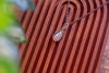 Silver and Black Fused Glass Teardrop Pendant with Copper Wire Wrapping