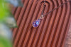 Blue and Purple Fused Glass Teardrop Pendant with Copper Wire Wrapping