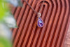 Blue and Purple Fused Glass Teardrop Pendant with Copper Wire Wrapping