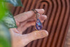 Blue and Purple Fused Glass Teardrop Pendant with Copper Wire Wrapping