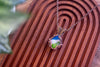 Blue, White, and Green Fused Glass and Copper Wire Teardrop Pendant