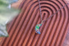 Iridescent Blue and Green Crescent Moon Pendant with Copper Wire Wrapping