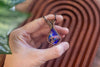 Blue and Pink Fused Glass and Copper Wire Teardrop Pendant