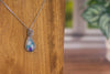 Blue, White, and Purple Fused Glass and Sterling Silver Teardrop Pendant