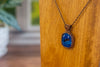 Copper Wire Wrapped Pendant with Dragonfly on Streaked Blue Glass