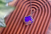 Iridescent Blue Fused Glass Double Sided Pendant with Copper Wire Wrapping