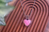 Pinks and White Fused Glass Heart Pendant with Copper Wire Wrapping