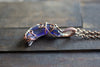 Shades of Blue Crescent Moon Pendant with Copper Wire Wrapping